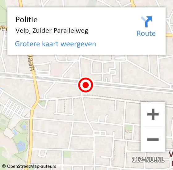 Locatie op kaart van de 112 melding: Politie Velp, Zuider Parallelweg op 15 juni 2019 22:05