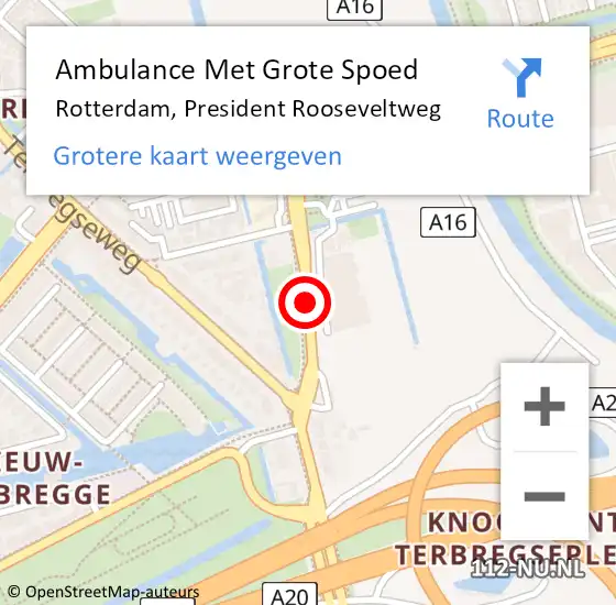 Locatie op kaart van de 112 melding: Ambulance Met Grote Spoed Naar Rotterdam, President Rooseveltweg op 15 juni 2019 23:27