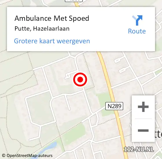 Locatie op kaart van de 112 melding: Ambulance Met Spoed Naar Putte, Hazelaarlaan op 15 juni 2019 23:55