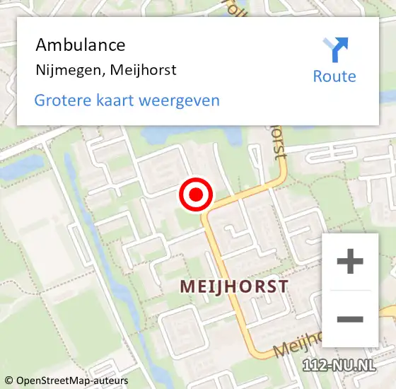 Locatie op kaart van de 112 melding: Ambulance Nijmegen, Meijhorst op 16 juni 2019 00:04