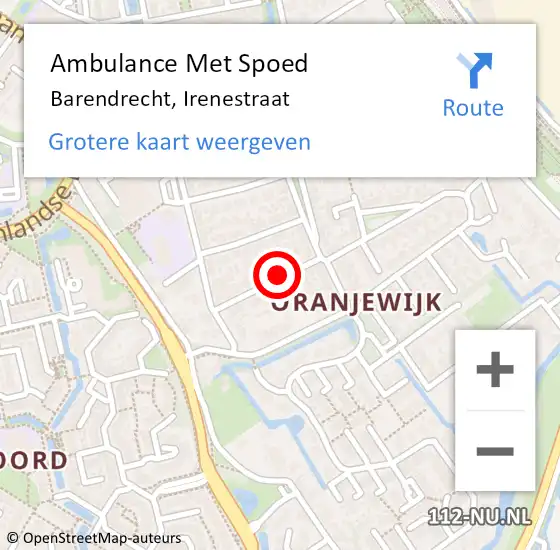 Locatie op kaart van de 112 melding: Ambulance Met Spoed Naar Barendrecht, Irenestraat op 16 juni 2019 01:29