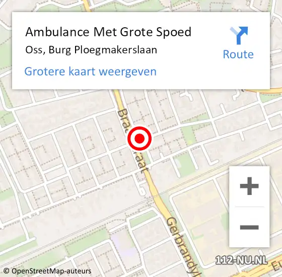 Locatie op kaart van de 112 melding: Ambulance Met Grote Spoed Naar Oss, Burg Ploegmakerslaan op 16 juni 2019 01:44