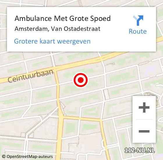 Locatie op kaart van de 112 melding: Ambulance Met Grote Spoed Naar Amsterdam, Van Ostadestraat op 16 juni 2019 02:11
