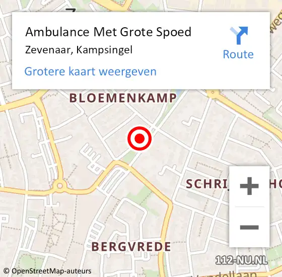 Locatie op kaart van de 112 melding: Ambulance Met Grote Spoed Naar Zevenaar, Kampsingel op 16 juni 2019 02:27