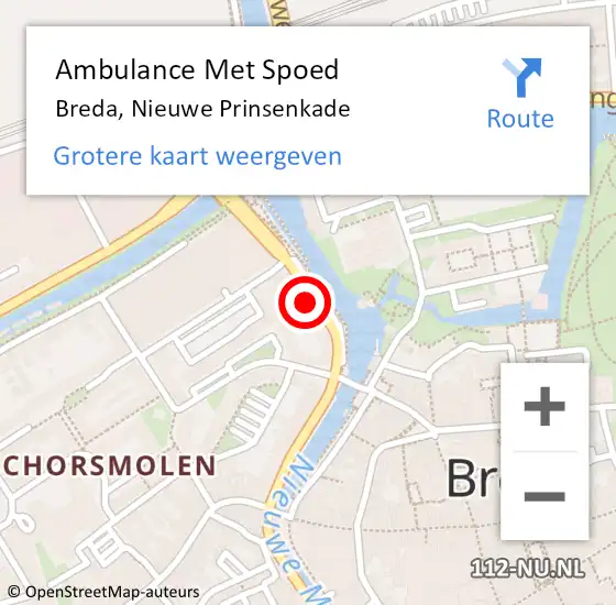 Locatie op kaart van de 112 melding: Ambulance Met Spoed Naar Breda, Nieuwe Prinsenkade op 16 juni 2019 05:47
