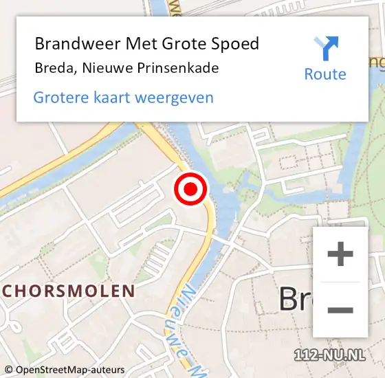 Locatie op kaart van de 112 melding: Brandweer Met Grote Spoed Naar Breda, Nieuwe Prinsenkade op 16 juni 2019 05:48