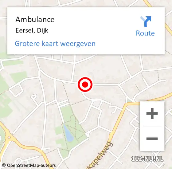 Locatie op kaart van de 112 melding: Ambulance Eersel, Dijk op 16 juni 2019 07:46