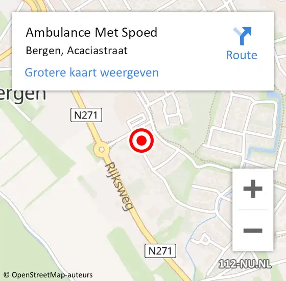 Locatie op kaart van de 112 melding: Ambulance Met Spoed Naar Bergen, Acaciastraat op 16 juni 2019 09:51