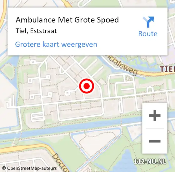 Locatie op kaart van de 112 melding: Ambulance Met Grote Spoed Naar Tiel, Eststraat op 16 juni 2019 10:36
