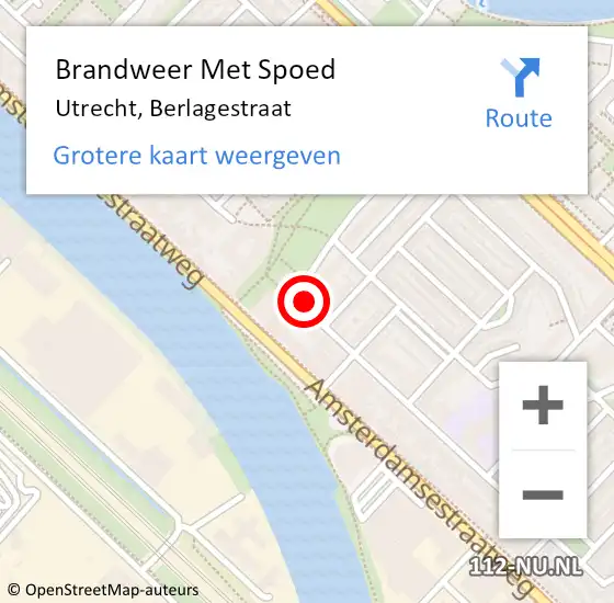 Locatie op kaart van de 112 melding: Brandweer Met Spoed Naar Utrecht, Berlagestraat op 16 juni 2019 10:44