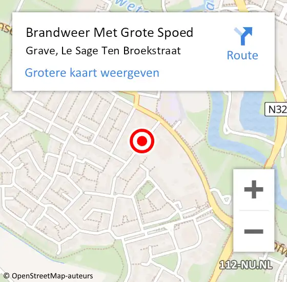 Locatie op kaart van de 112 melding: Brandweer Met Grote Spoed Naar Grave, Le Sage Ten Broekstraat op 16 juni 2019 11:47