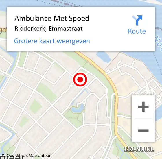 Locatie op kaart van de 112 melding: Ambulance Met Spoed Naar Ridderkerk, Emmastraat op 16 juni 2019 12:48