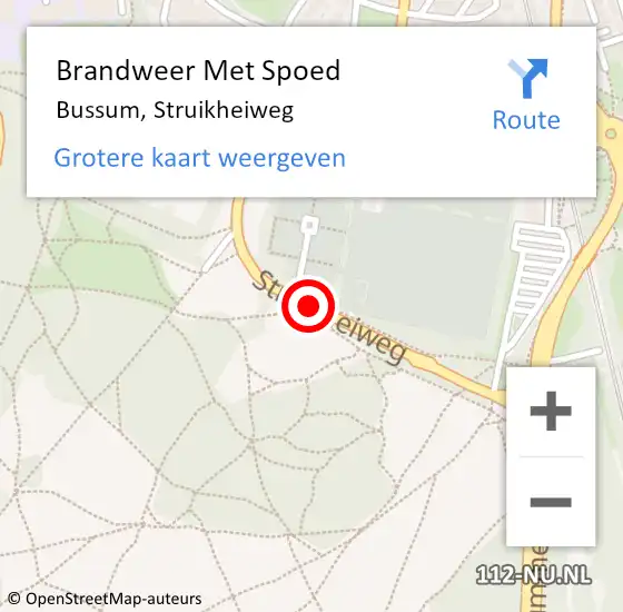 Locatie op kaart van de 112 melding: Brandweer Met Spoed Naar Bussum, Struikheiweg op 16 juni 2019 14:00
