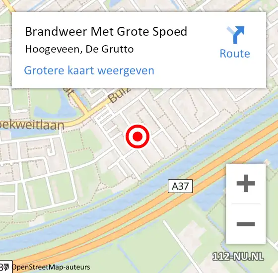 Locatie op kaart van de 112 melding: Brandweer Met Grote Spoed Naar Hoogeveen, De Grutto op 16 juni 2019 16:42