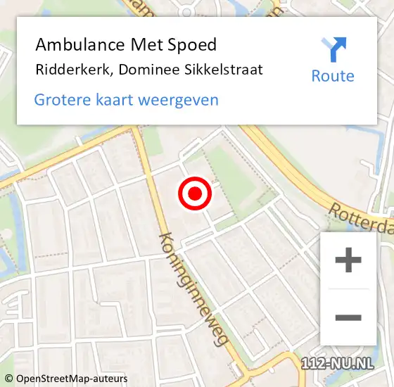 Locatie op kaart van de 112 melding: Ambulance Met Spoed Naar Ridderkerk, Dominee Sikkelstraat op 16 juni 2019 17:33