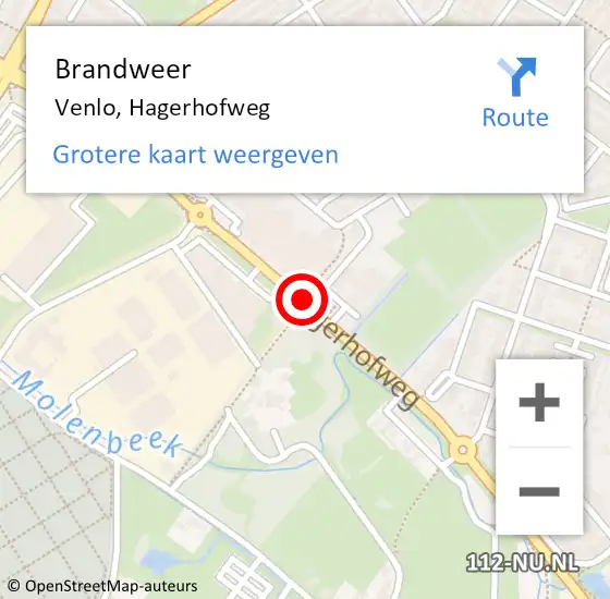Locatie op kaart van de 112 melding: Brandweer Venlo, Hagerhofweg op 16 juni 2019 19:10