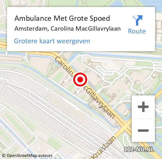 Locatie op kaart van de 112 melding: Ambulance Met Grote Spoed Naar Amsterdam, Carolina Macgillavrylaan op 16 juni 2019 19:15