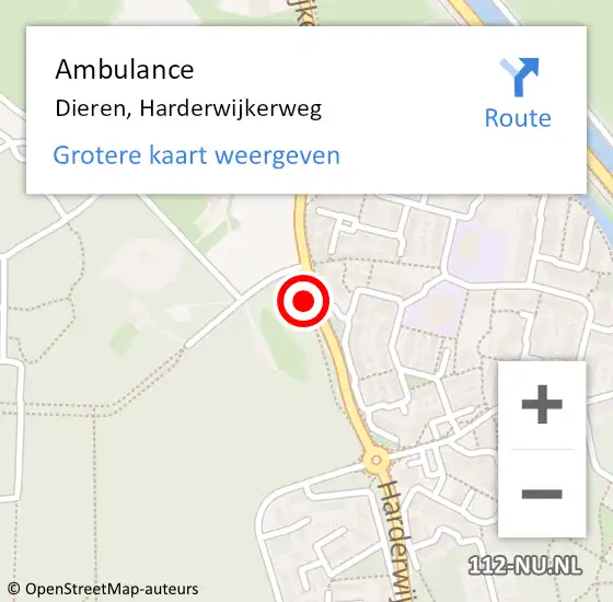 Locatie op kaart van de 112 melding: Ambulance Dieren, Harderwijkerweg op 16 juni 2019 19:31