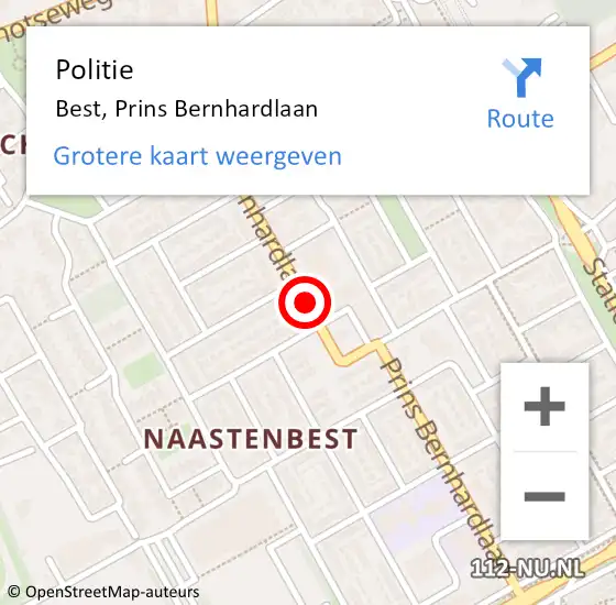 Locatie op kaart van de 112 melding: Politie Best, Prins Bernhardlaan op 16 juni 2019 20:37