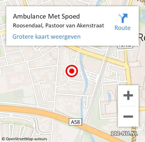 Locatie op kaart van de 112 melding: Ambulance Met Spoed Naar Roosendaal, Pastoor van Akenstraat op 16 juni 2019 22:07