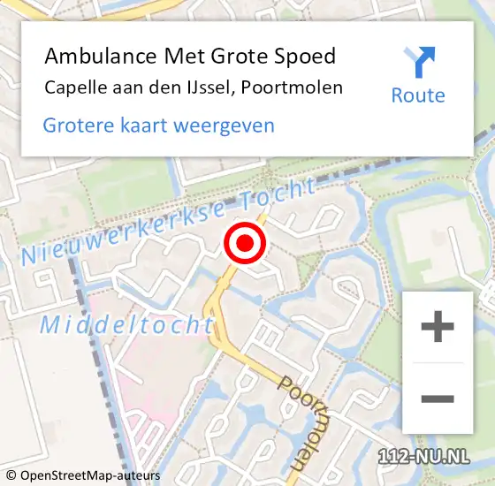 Locatie op kaart van de 112 melding: Ambulance Met Grote Spoed Naar Capelle aan den IJssel, Poortmolen op 16 juni 2019 23:31