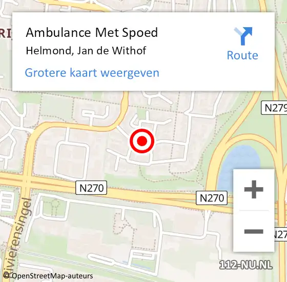Locatie op kaart van de 112 melding: Ambulance Met Spoed Naar Helmond, Jan de Withof op 17 juni 2019 00:27