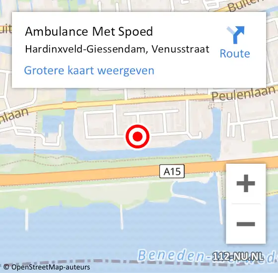 Locatie op kaart van de 112 melding: Ambulance Met Spoed Naar Hardinxveld-Giessendam, Venusstraat op 17 juni 2019 01:37