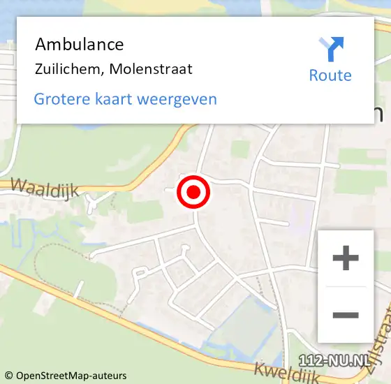 Locatie op kaart van de 112 melding: Ambulance Zuilichem, Molenstraat op 17 juni 2019 02:19