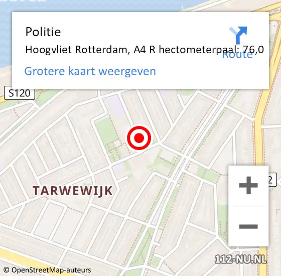 Locatie op kaart van de 112 melding: Politie Hoogvliet Rotterdam, A4 R hectometerpaal: 76,0 op 17 juni 2019 10:11