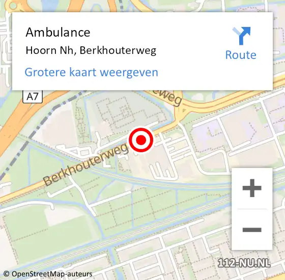 Locatie op kaart van de 112 melding: Ambulance Hoorn Nh, Berkhouterweg op 17 juni 2019 10:22