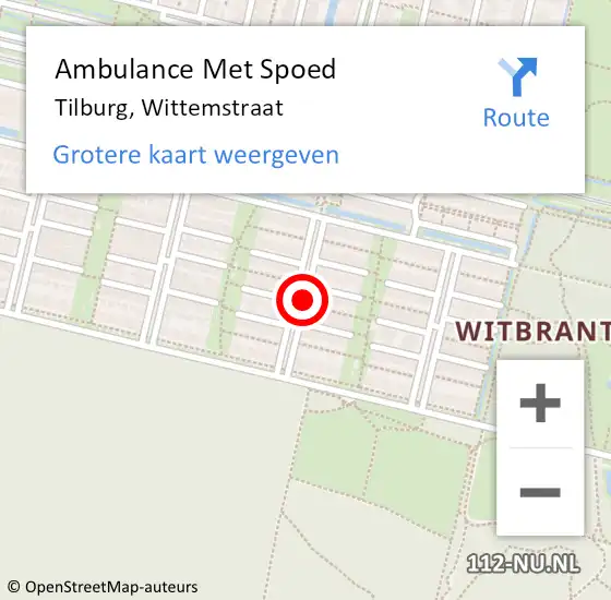 Locatie op kaart van de 112 melding: Ambulance Met Spoed Naar Tilburg, Wittemstraat op 17 juni 2019 10:29