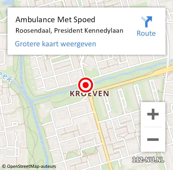 Locatie op kaart van de 112 melding: Ambulance Met Spoed Naar Roosendaal, President Kennedylaan op 17 juni 2019 12:53