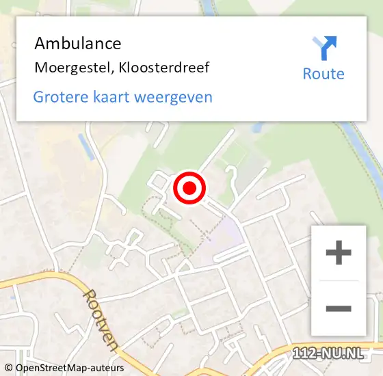 Locatie op kaart van de 112 melding: Ambulance Moergestel, Kloosterdreef op 17 juni 2019 13:18