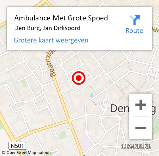 Locatie op kaart van de 112 melding: Ambulance Met Grote Spoed Naar Den Burg, Jan Dirksoord op 17 juni 2019 13:40