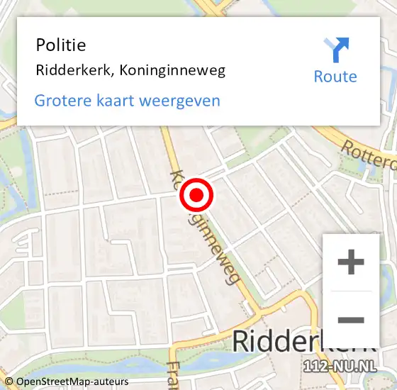 Locatie op kaart van de 112 melding: Politie Ridderkerk, Koninginneweg op 17 juni 2019 13:44