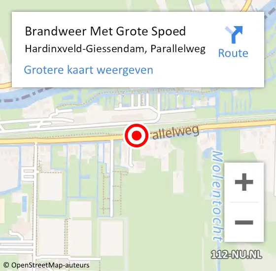 Locatie op kaart van de 112 melding: Brandweer Met Grote Spoed Naar Hardinxveld-Giessendam, Parallelweg op 17 juni 2019 14:10