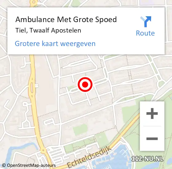 Locatie op kaart van de 112 melding: Ambulance Met Grote Spoed Naar Tiel, Twaalf Apostelen op 17 juni 2019 14:14