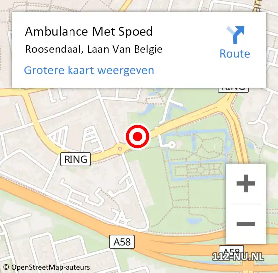 Locatie op kaart van de 112 melding: Ambulance Met Spoed Naar Roosendaal, Laan van Belgie op 17 juni 2019 14:18
