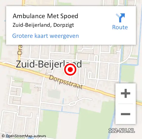 Locatie op kaart van de 112 melding: Ambulance Met Spoed Naar Zuid-Beijerland, Dorpzigt op 17 juni 2019 14:21
