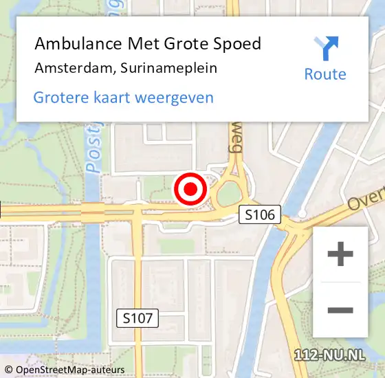 Locatie op kaart van de 112 melding: Ambulance Met Grote Spoed Naar Amsterdam, Surinameplein op 17 juni 2019 14:32