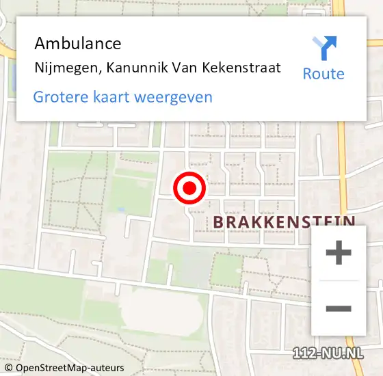 Locatie op kaart van de 112 melding: Ambulance Nijmegen, Kanunnik Van Kekenstraat op 17 juni 2019 14:42