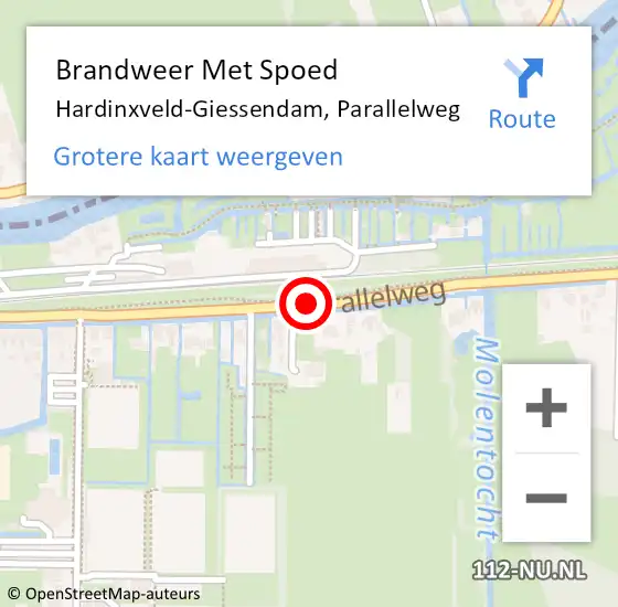 Locatie op kaart van de 112 melding: Brandweer Met Spoed Naar Hardinxveld-Giessendam, Parallelweg op 17 juni 2019 14:59
