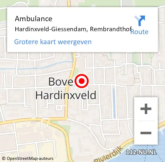 Locatie op kaart van de 112 melding: Ambulance Hardinxveld-Giessendam, Rembrandthof op 17 juni 2019 15:03