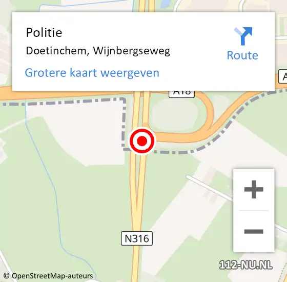 Locatie op kaart van de 112 melding: Politie Doetinchem, Wijnbergseweg op 17 juni 2019 15:50