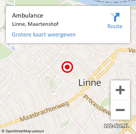 Locatie op kaart van de 112 melding: Ambulance Linne, Maartenshof op 17 juni 2019 15:58