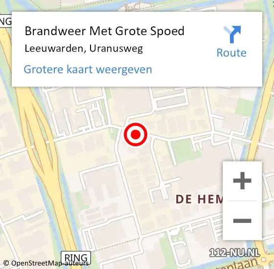 Locatie op kaart van de 112 melding: Brandweer Met Grote Spoed Naar Leeuwarden, Uranusweg op 17 juni 2019 16:09
