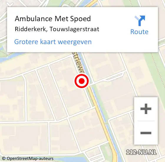 Locatie op kaart van de 112 melding: Ambulance Met Spoed Naar Ridderkerk, Touwslagerstraat op 17 juni 2019 17:56