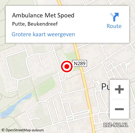 Locatie op kaart van de 112 melding: Ambulance Met Spoed Naar Putte, Beukendreef op 17 juni 2019 18:18