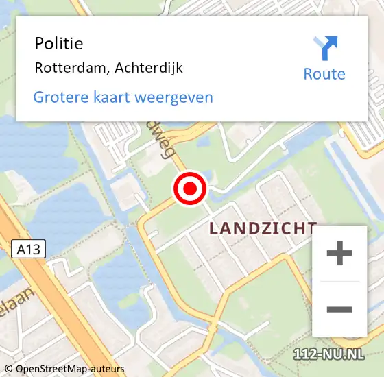 Locatie op kaart van de 112 melding: Politie Rotterdam, Achterdijk op 17 juni 2019 19:09