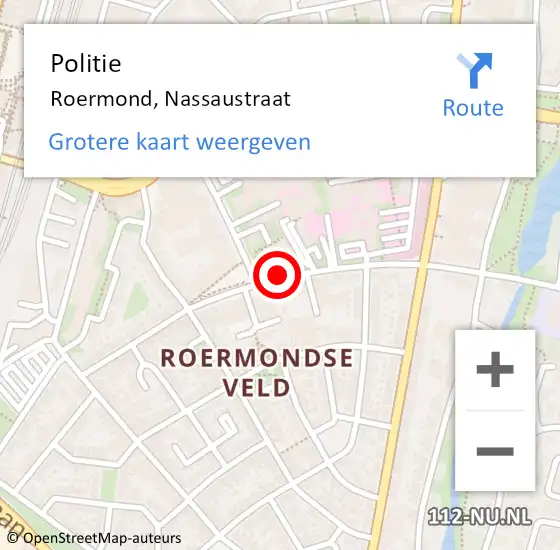 Locatie op kaart van de 112 melding: Politie Roermond, Nassaustraat op 17 juni 2019 19:27
